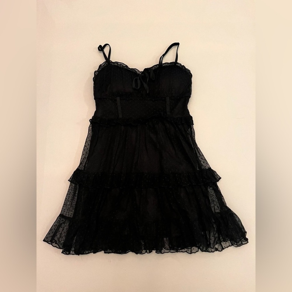 black mesh polka dot mini dress